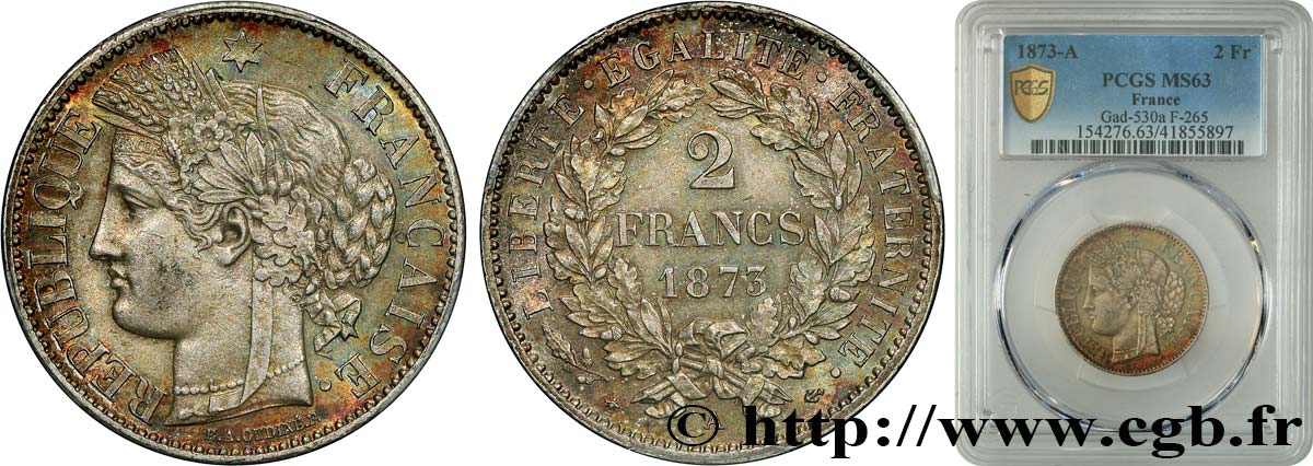 2 francs Cérès, avec légende 1873 Paris F.265/10 SPL63 PCGS