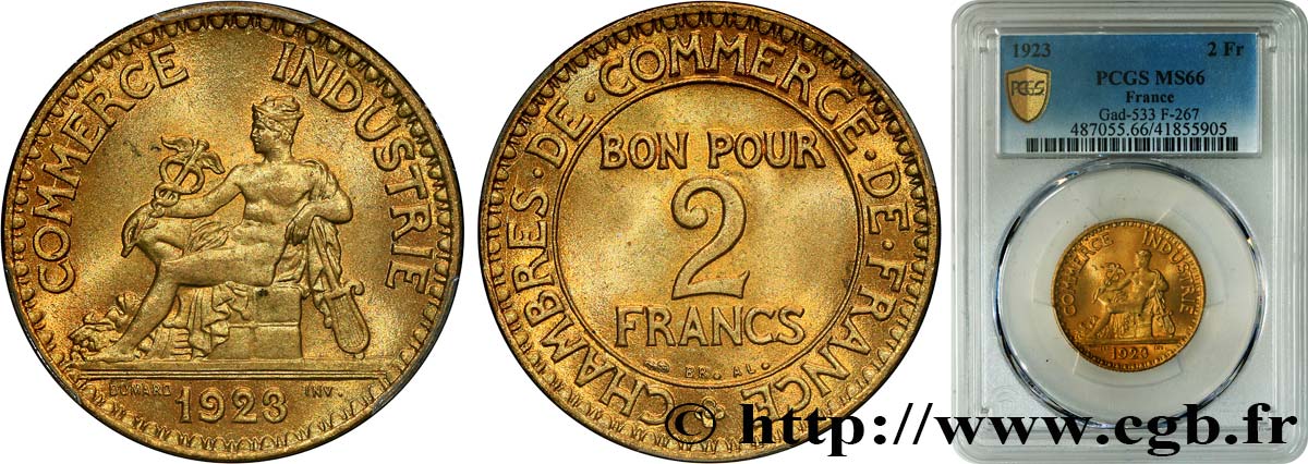 2 francs Chambres de Commerce 1923  F.267/5 MS66 PCGS