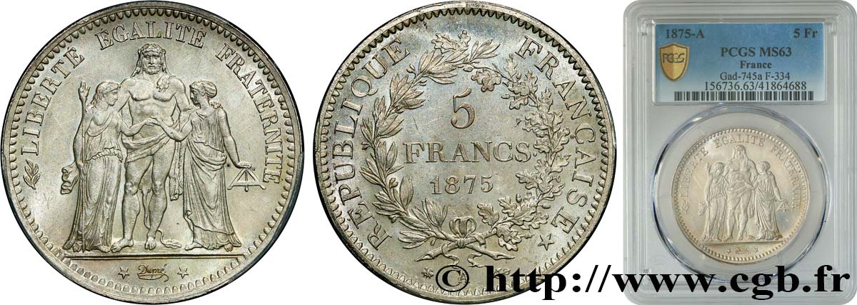 5 francs Hercule 1875 Paris F.334/14 SPL63 PCGS
