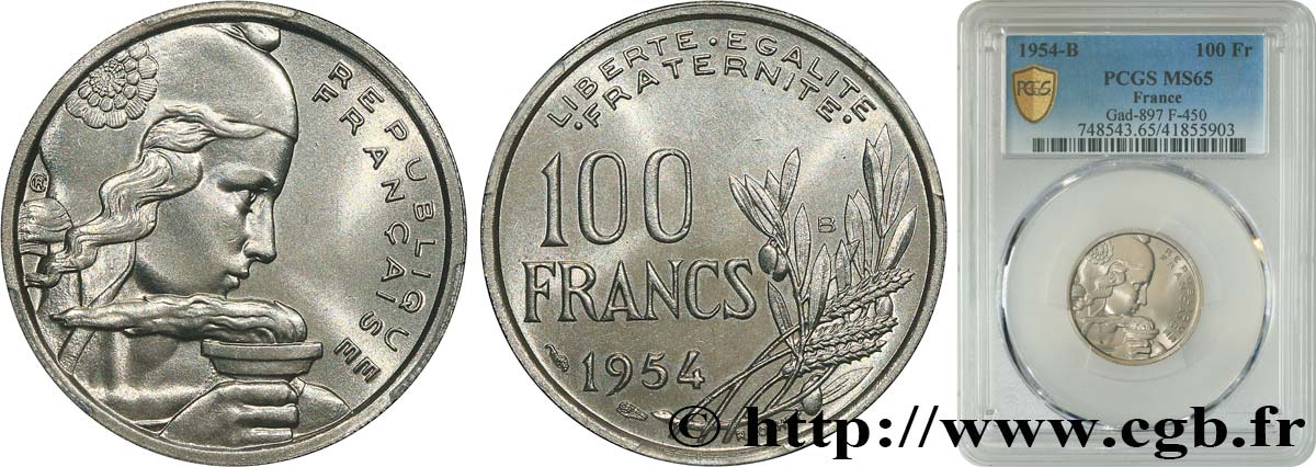 100 francs Cochet 1954 Beaumont-Le-Roger F.450/3 FDC65 PCGS