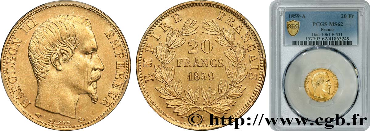 20 francs or Napoléon III, tête nue 1859 Paris F.531/15 SUP62 PCGS