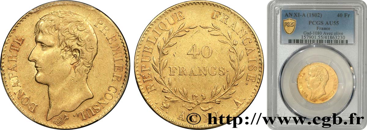 40 francs or Bonaparte Premier Consul 1803 Paris F.536/2 EBC55 PCGS