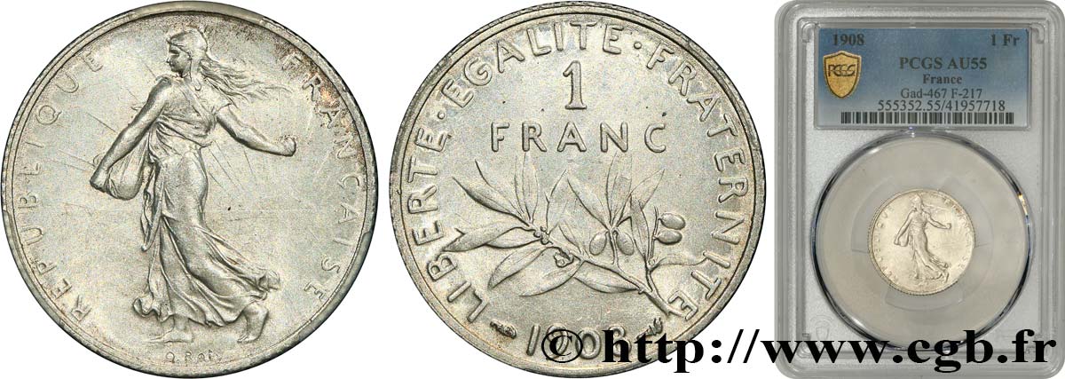 1 franc Semeuse 1908 Paris F.217/13 AU55 PCGS