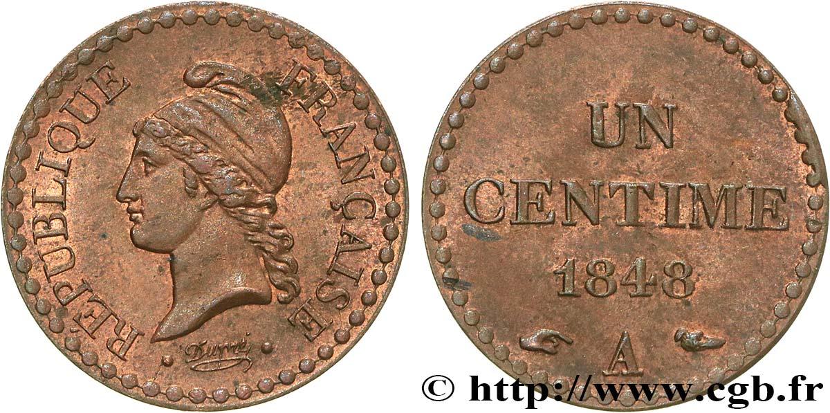 Un centime Dupré, IIe République 1848 Paris F.101/1 SUP58 