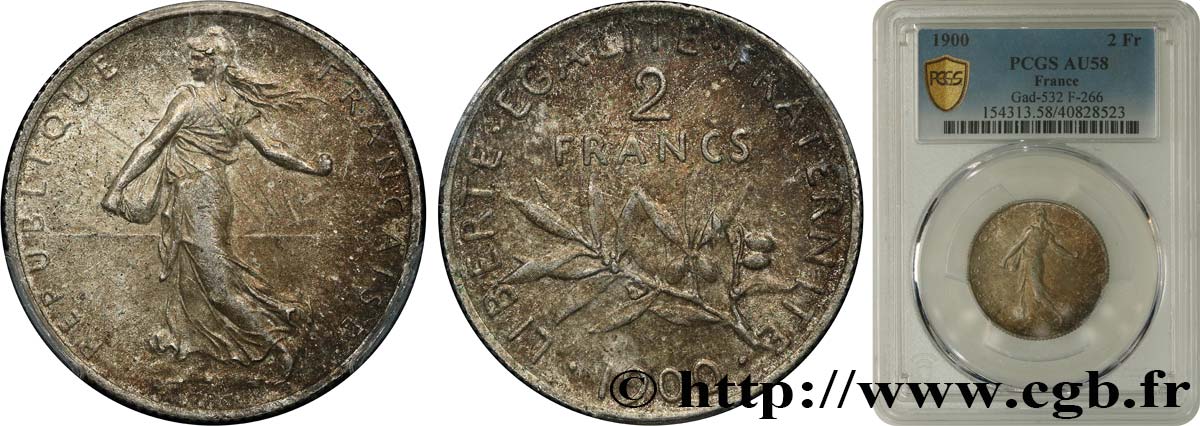 2 francs Semeuse 1900  F.266/4 AU58 PCGS