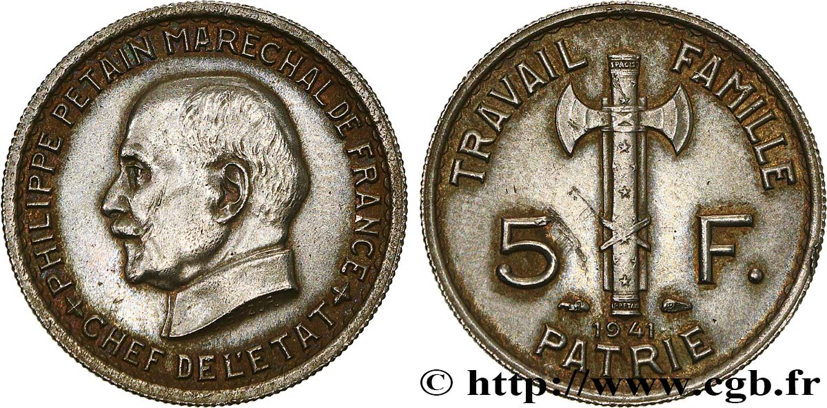 5 francs Pétain  1941  F.338/2 TTB+ 
