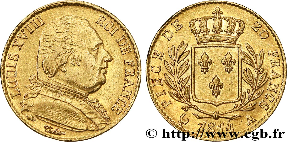 20 francs or Louis XVIII, buste habillé 1814 Paris F.517/1 BB53 