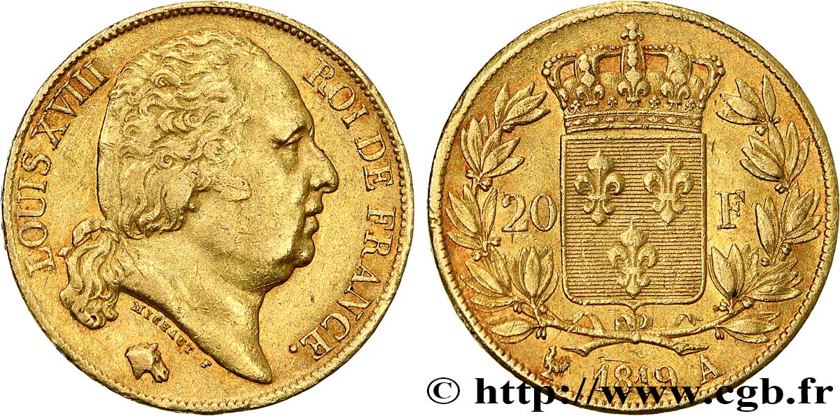 20 francs or Louis XVIII, tête nue 1819 Paris F.519/15 TTB45 