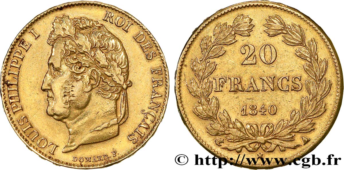 20 francs or Louis-Philippe, Domard 1840 Paris F.527/22 MBC 