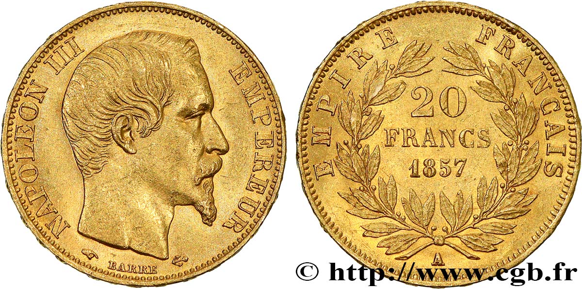20 francs or Napoléon III, tête nue 1857 Paris F.531/12 EBC 