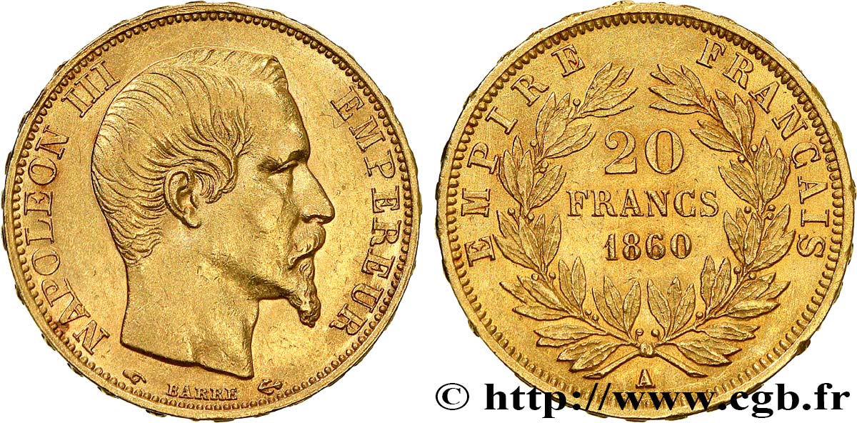 20 francs or Napoléon III, tête nue 1860 Paris F.531/17 SUP55 