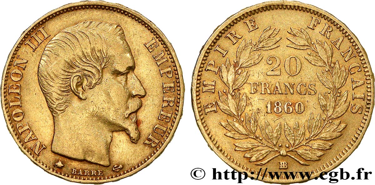 20 francs or Napoléon III, tête nue 1860 Strasbourg F.531/20 TTB40 
