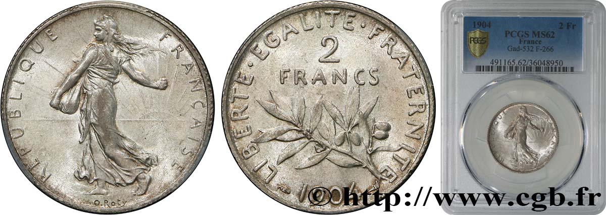 2 francs Semeuse 1904  F.266/8 VZ62 PCGS