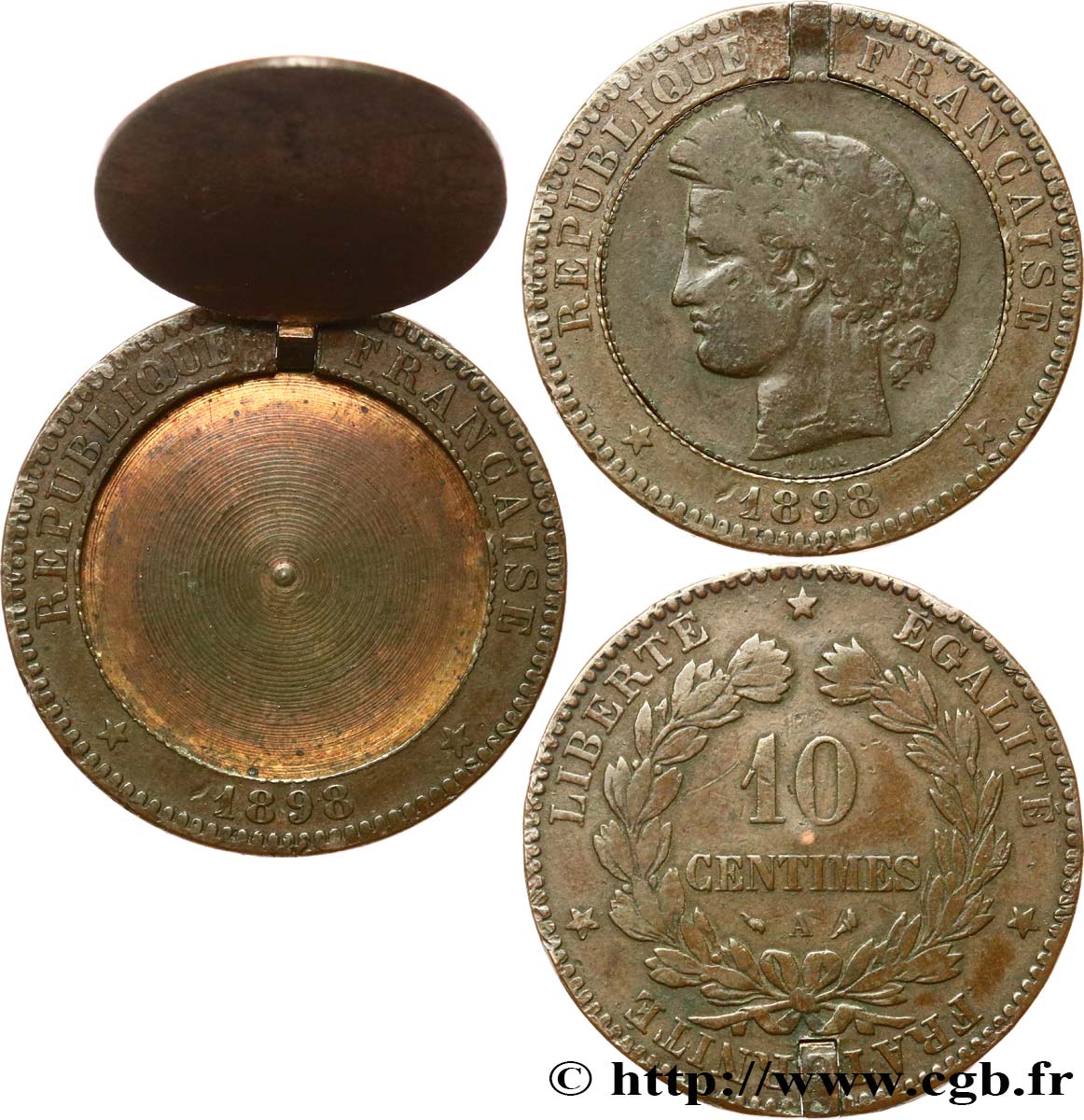 10 centimes Cérès, transformé en boîte de forçat 1898 Paris F.135/45 var. MB 