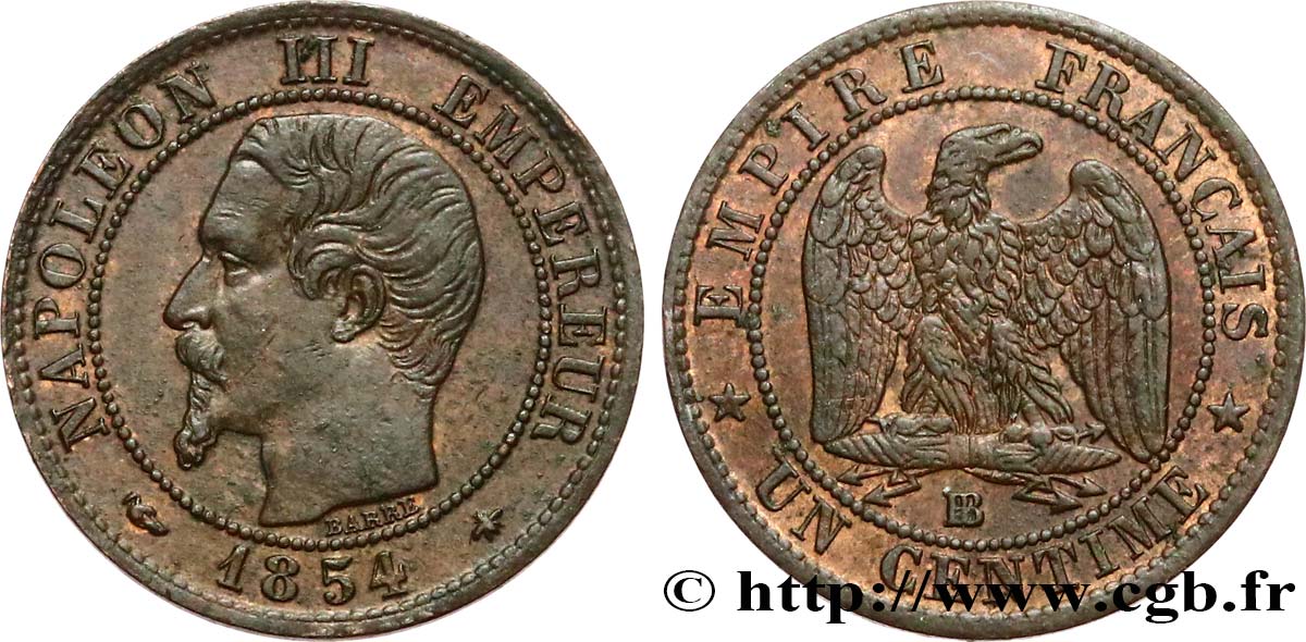 Un centime Napoléon III, tête nue 1854 Strasbourg F.102/11 TTB50 