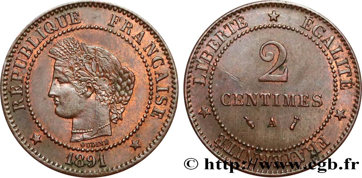 2 centimes Cérès 1891 Paris F.109/17 fVZ 