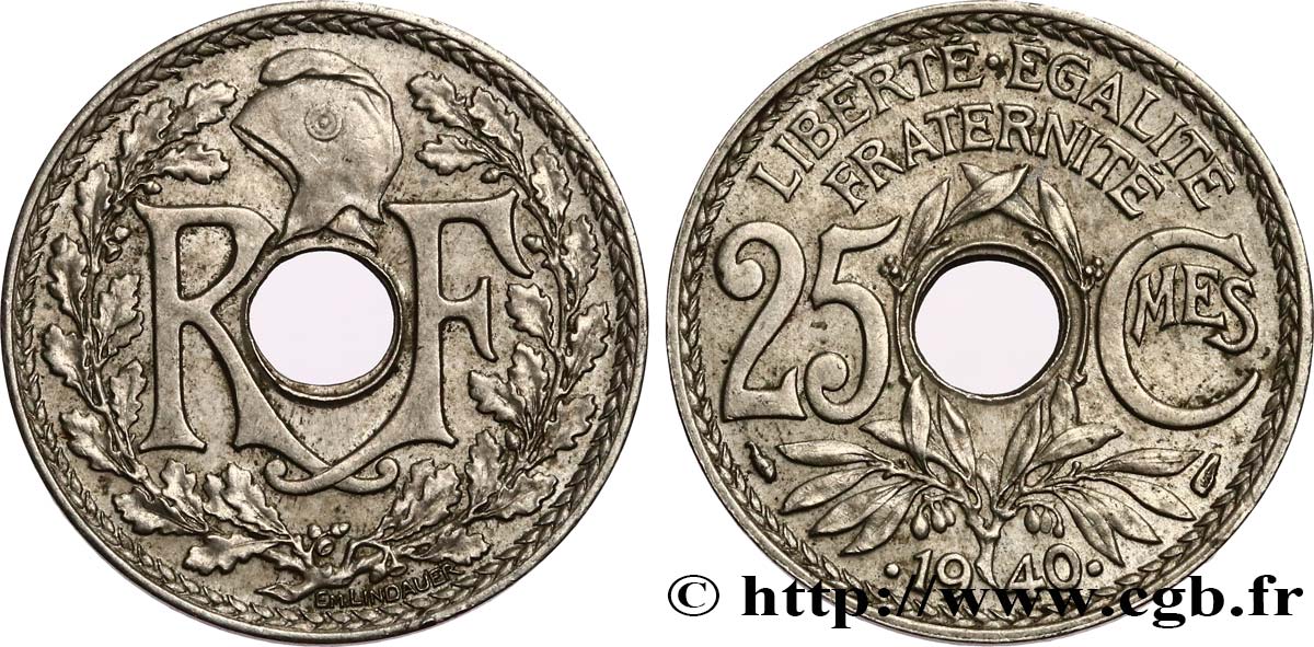 25 centimes Lindauer, maillechort 1940  F.172/4 TTB50 