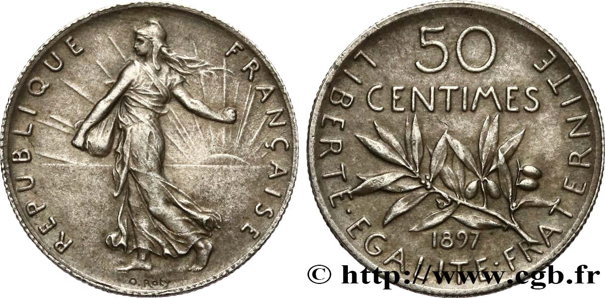 50 centimes Semeuse, Flan Mat 1897  F.190/2 VZ 