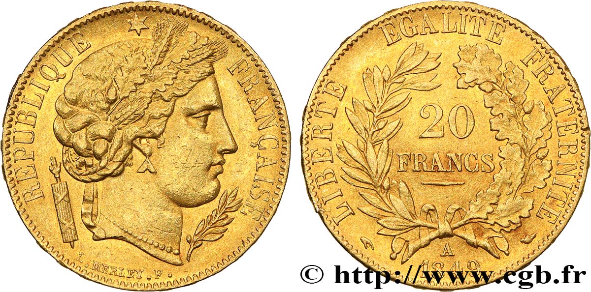 20 francs or Cérès 1849 Paris F.529/1 BB53 