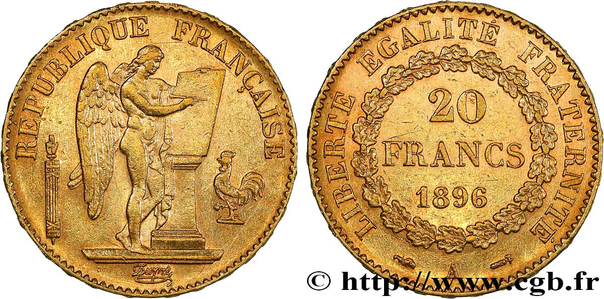 20 francs or Génie, Troisième République 1896 Paris F.533/20 q.SPL 