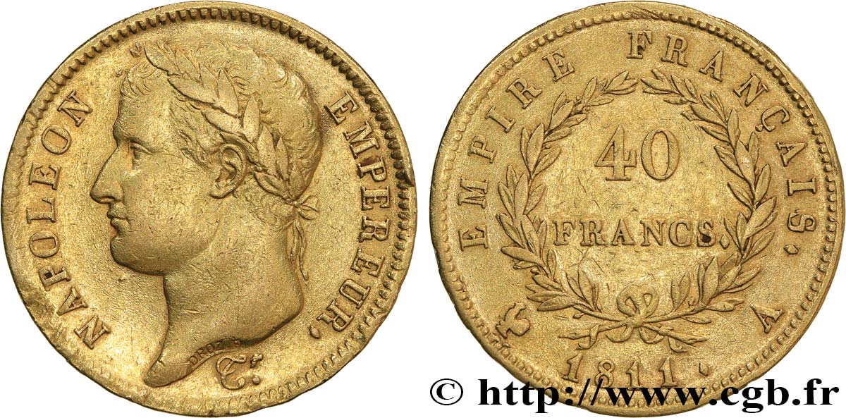 40 francs or Napoléon tête laurée, Empire français 1811 Paris F.541/6 fSS 