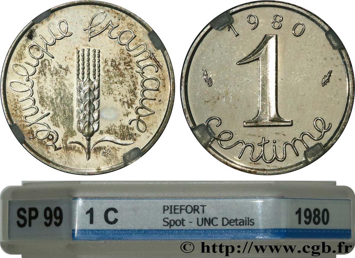 Piéfort argent de 1 centime Épi 1980 Pessac GEM.4 P2 VZ+ GENI