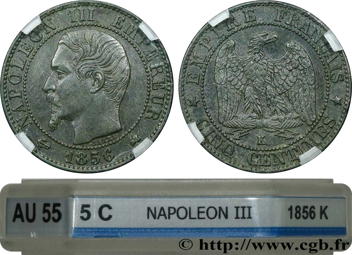 Cinq centimes Napoléon III, tête nue 1856 Bordeaux F.116/34 SUP55 GENI