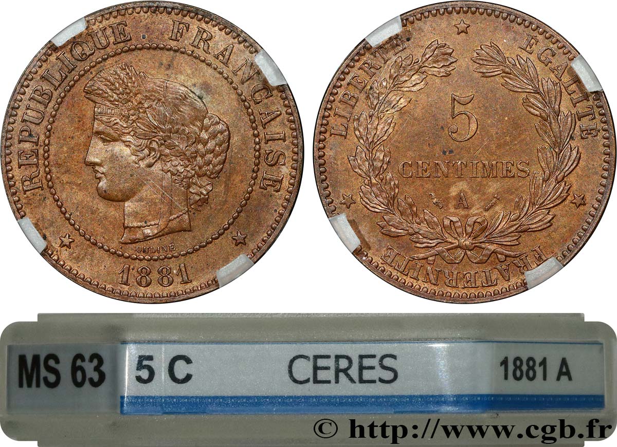 5 centimes Cérès 1881 Paris F.118/22 MS63 GENI