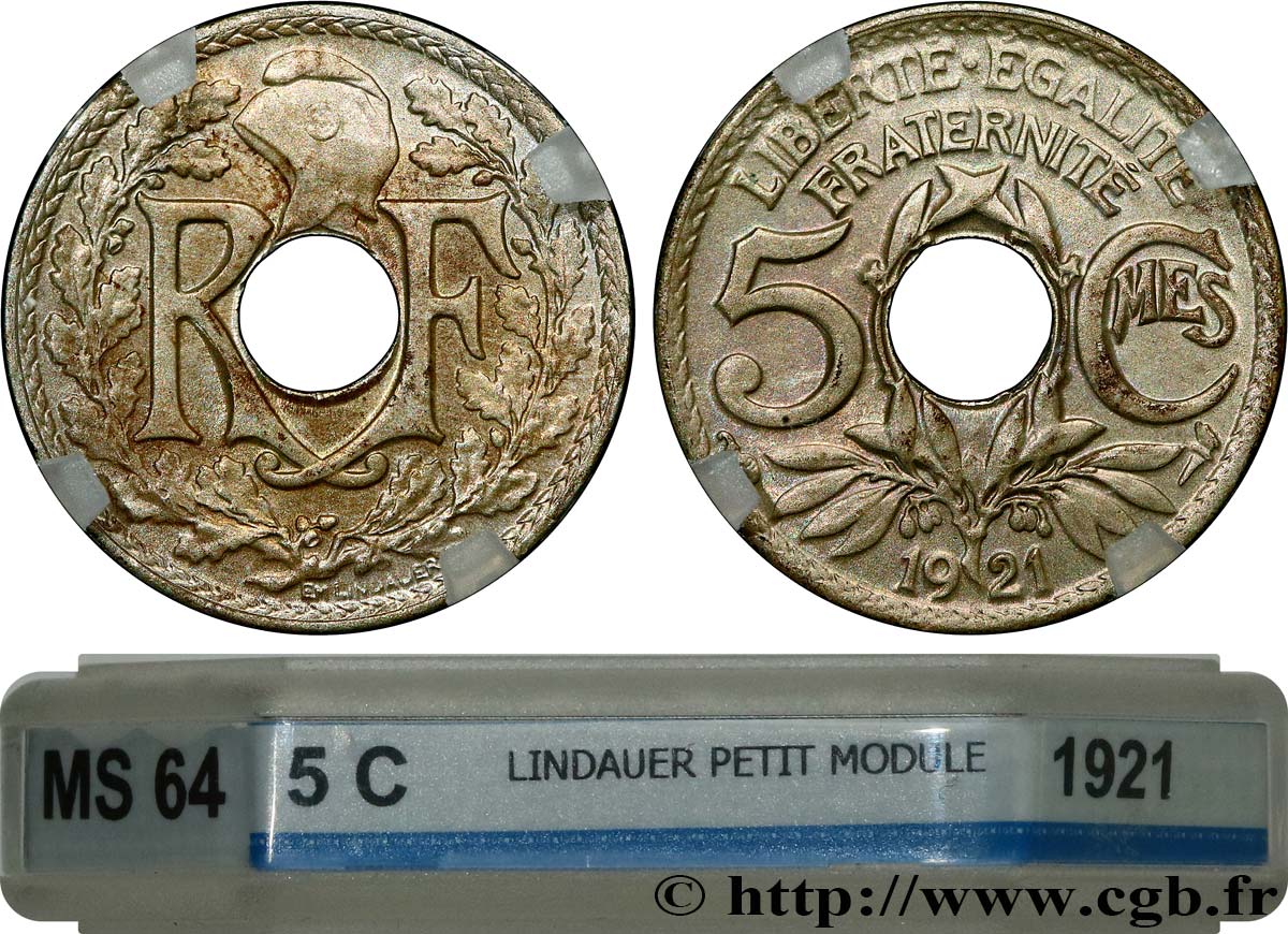 5 centimes Lindauer, petit module 1921 Paris F.122/3 SPL64 GENI