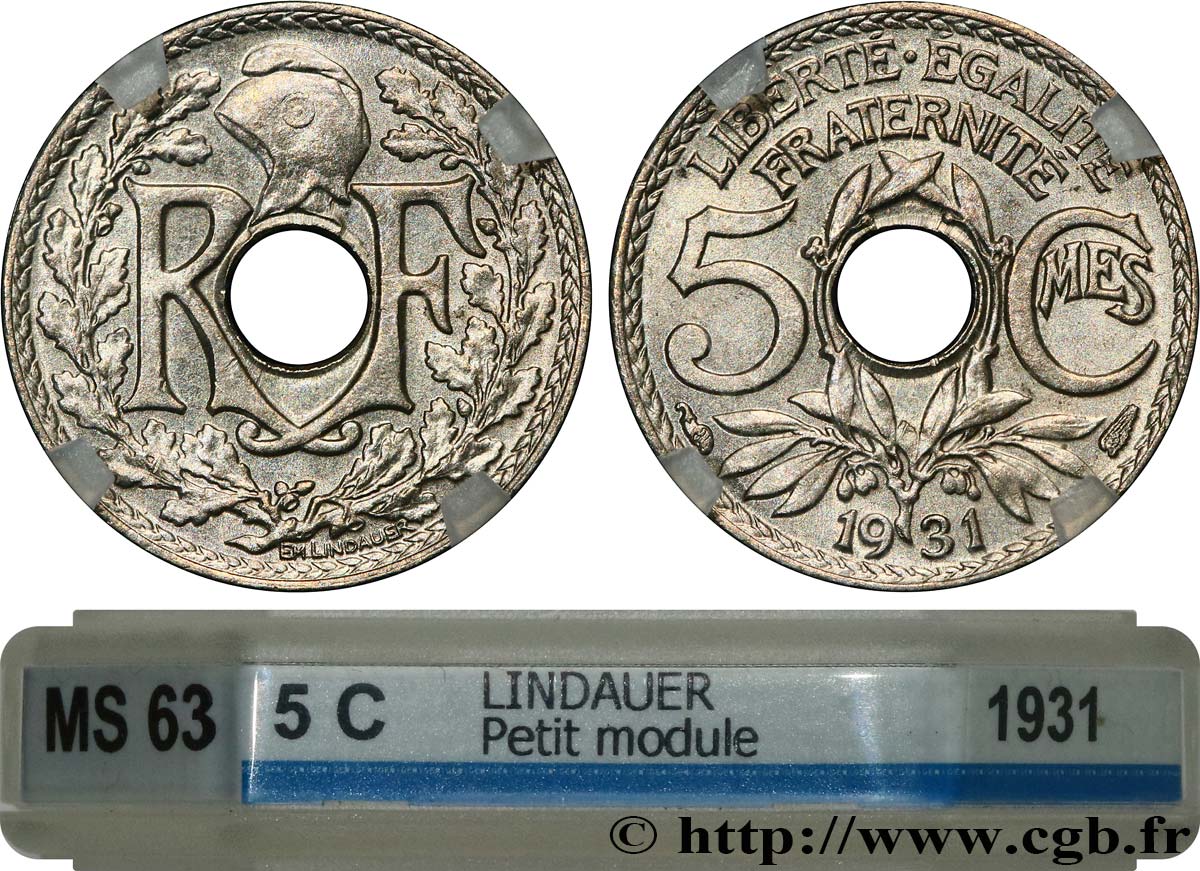 5 centimes Lindauer, petit module 1931 Paris F.122/14 SPL63 GENI