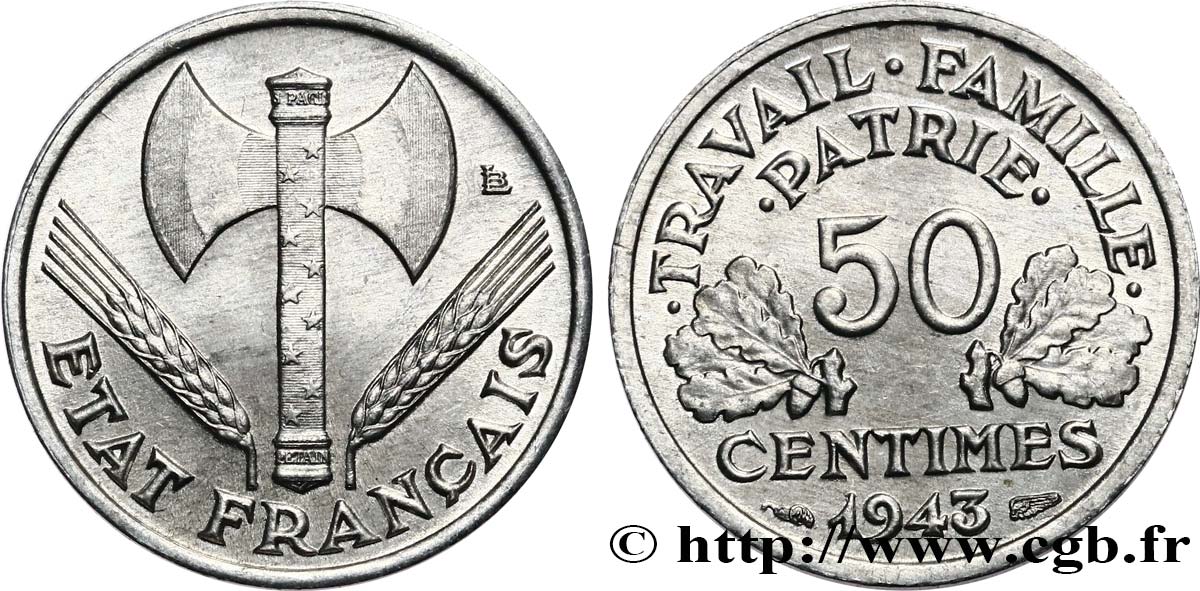 50 centimes Francisque, légère 1943  F.196/2 SC63 