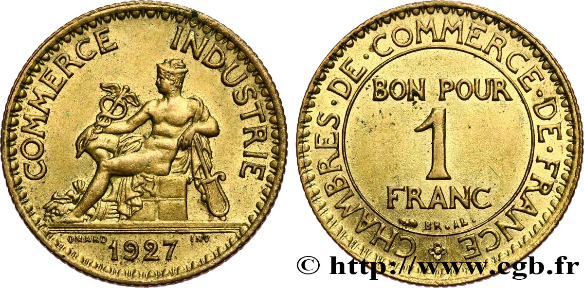 1 franc Chambres de Commerce 1927 Paris F.218/9 MS60 