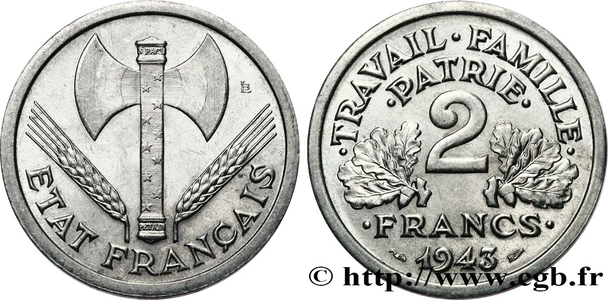2 francs Francisque 1943  F.270/2 SUP62 