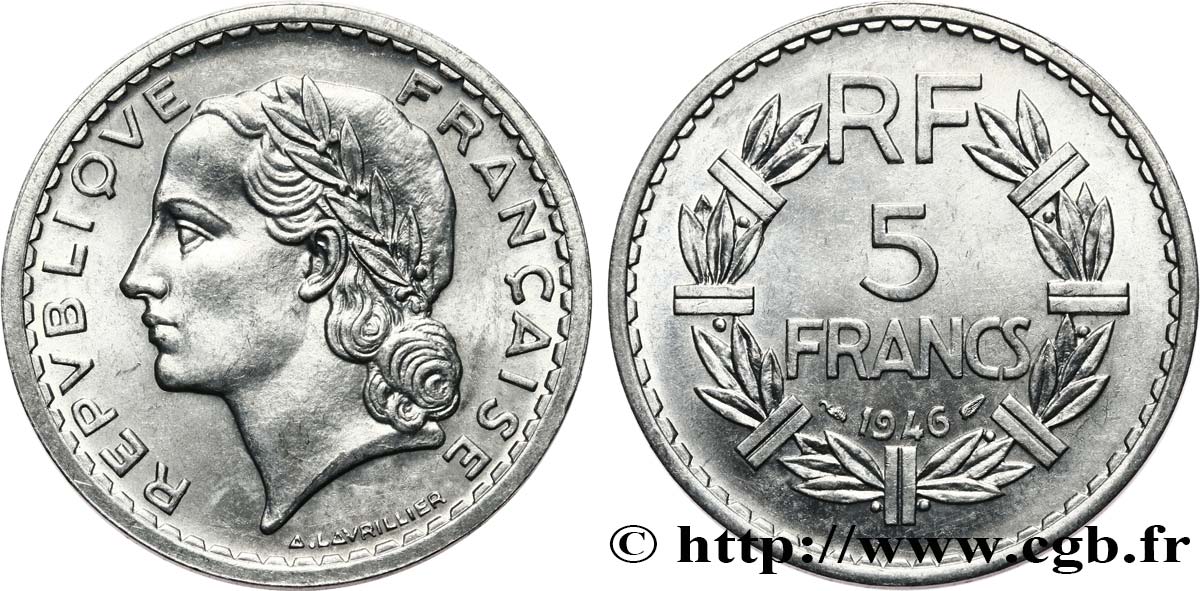 5 francs Lavrillier, aluminium 1946  F.339/6 EBC62 
