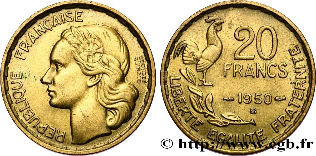 20 francs Georges Guiraud, 3 faucilles 1950 Beaumont-Le-Roger F.401/2 VZ 