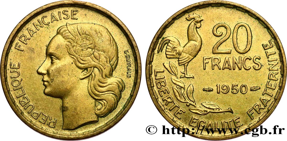 20 francs G. Guiraud, 3 faucilles 1950  F.402/2 TTB+ 