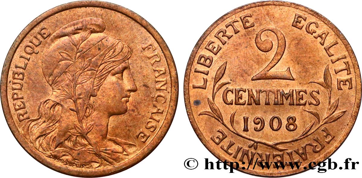 2 centimes Daniel-Dupuis 1908 Paris F.110/11 fVZ 