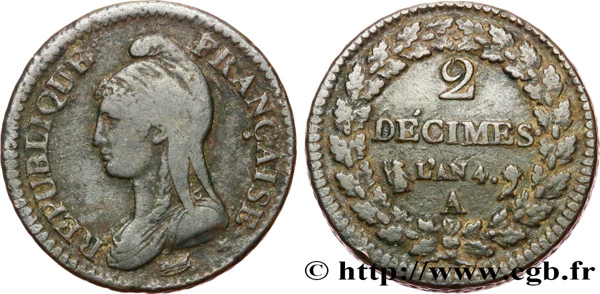2 décimes Dupré 1796 Paris F.145/1 TB30 