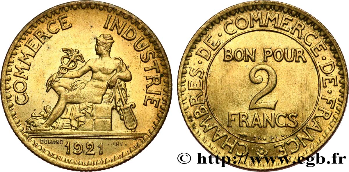 2 francs Chambres de Commerce 1921  F.267/3 AU58 