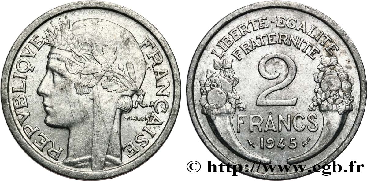 2 francs Morlon, aluminium 1945  F.269/5 TTB+ 