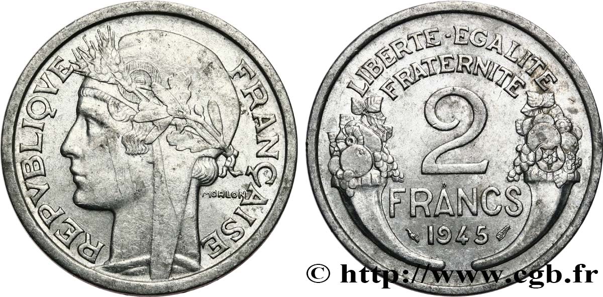 2 francs Morlon, aluminium 1945  F.269/5 MBC+ 