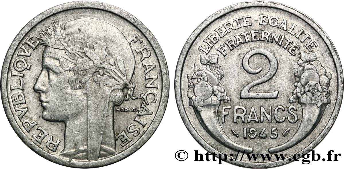 2 francs Morlon, aluminium 1945  F.269/5 XF45 