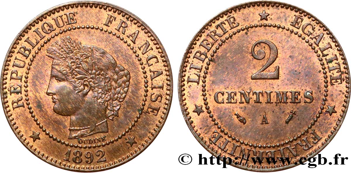 2 centimes Cérès 1892 Paris F.109/18 EBC60 