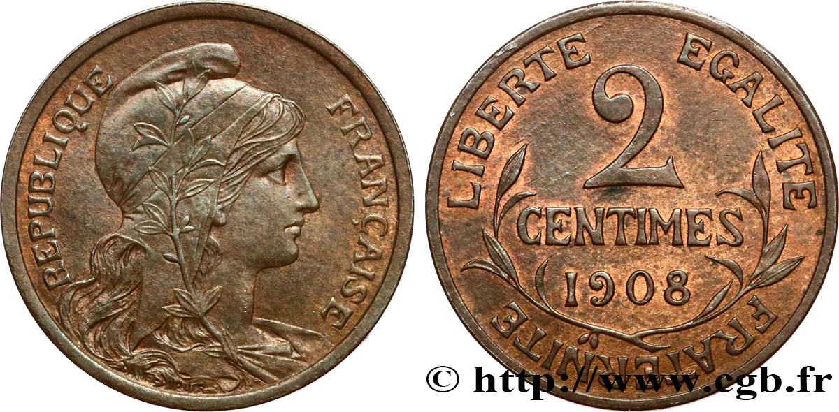 2 centimes Daniel-Dupuis 1908 Paris F.110/11 SUP55 