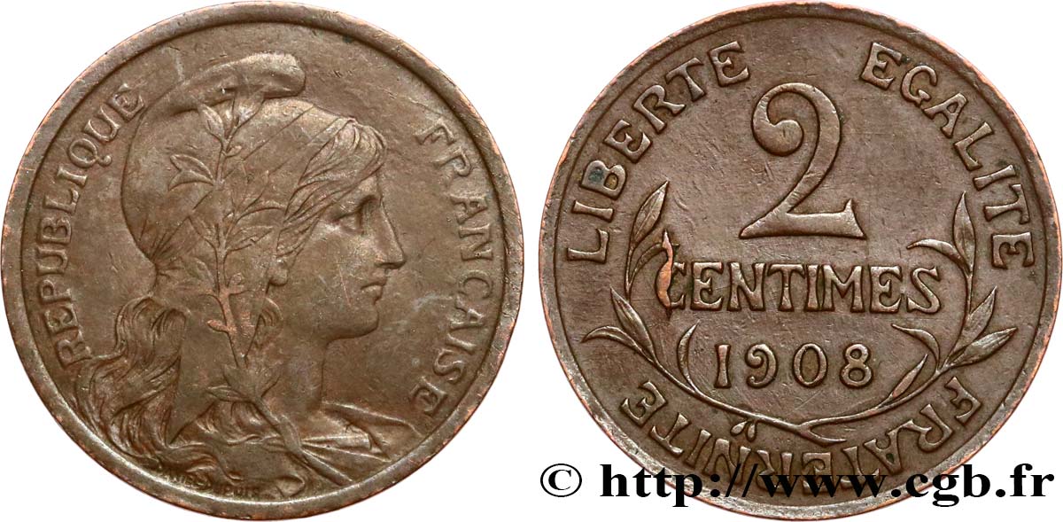 2 centimes Daniel-Dupuis 1908 Paris F.110/11 XF45 