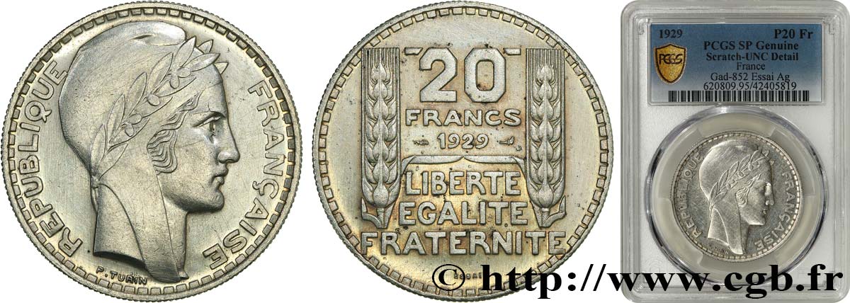 Essai en argent de 20 francs Turin              1929  F.400/1 MS PCGS