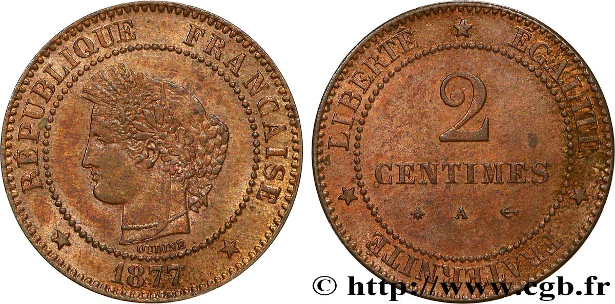 2 centimes Cérès 1877 Paris F.109/2 SPL61 