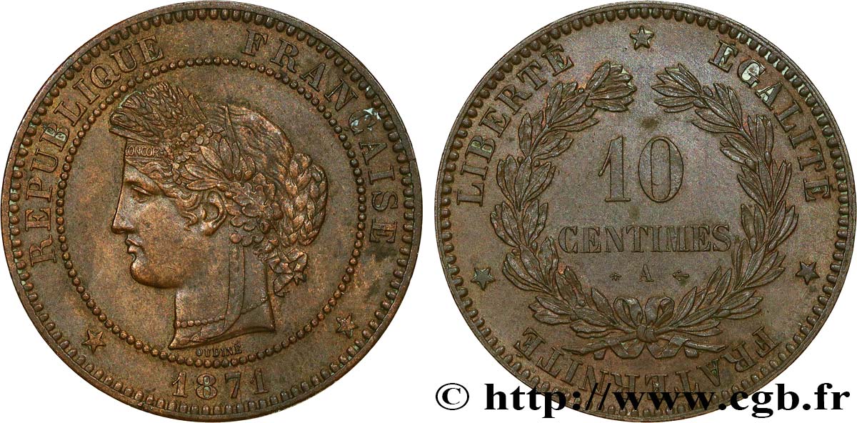 10 centimes Cérès 1871 Paris F.135/5 EBC58 