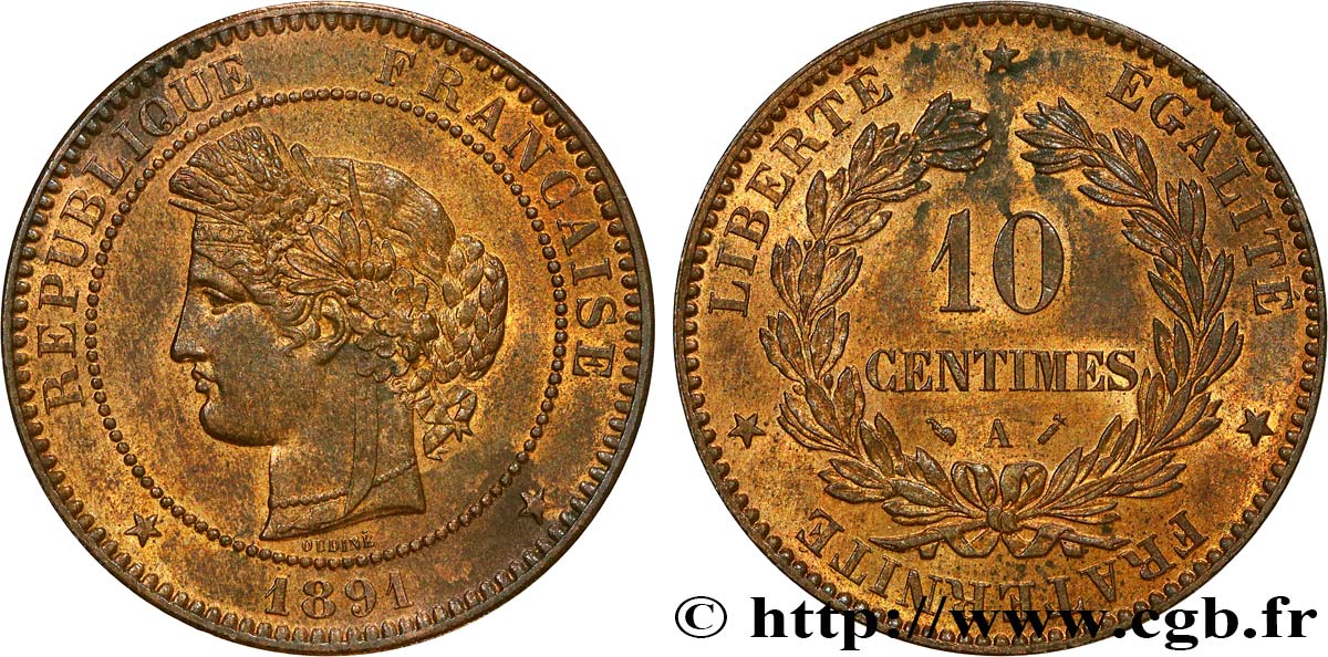 10 centimes Cérès 1891 Paris F.135/36 MS61 