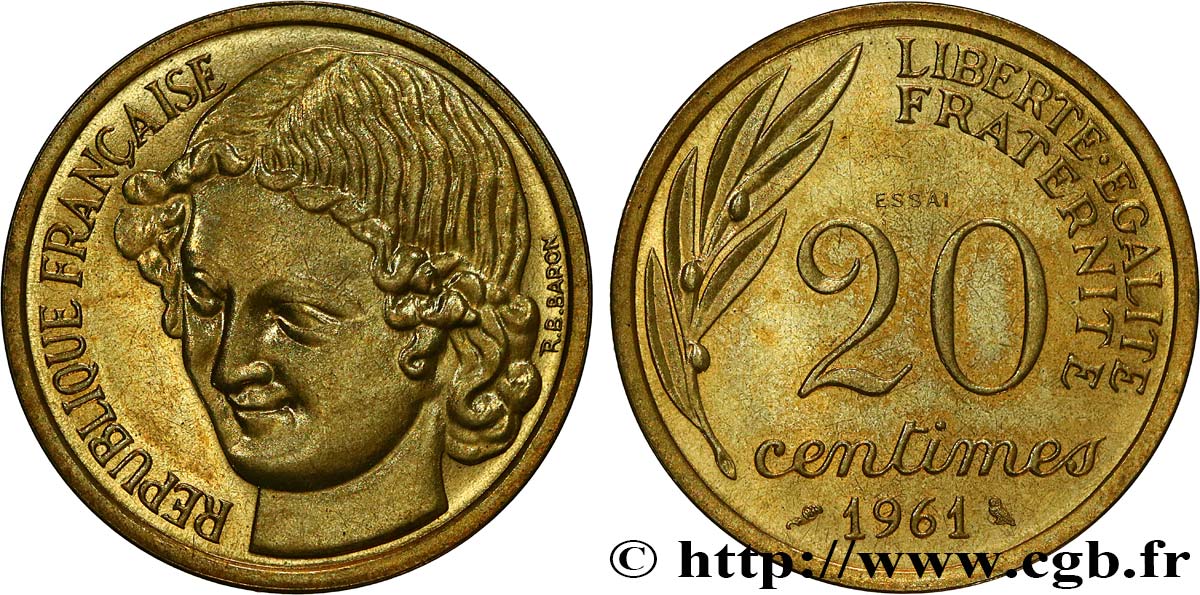 Essai du concours de 20 centimes par Baron 1961 Paris GEM.55 2 SPL64 